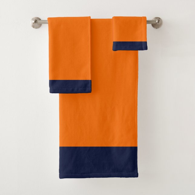 Treat Yourself Well! ORANGE + DK BLUE TRIM Bath Towel Set (Insitu)