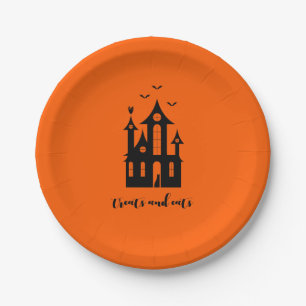 Treats And Eats Halloween Haunted House Orange Paper Plate