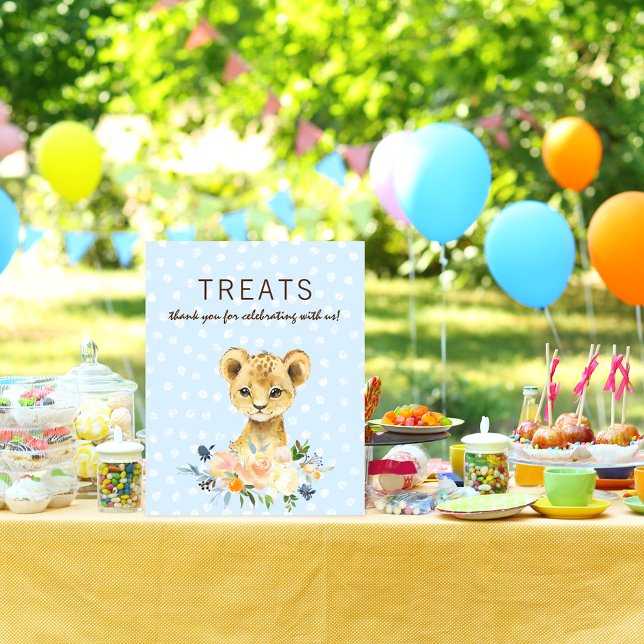 Treats Baby Shower Lion Cub Floral Blue Poster (Creator Uploaded)