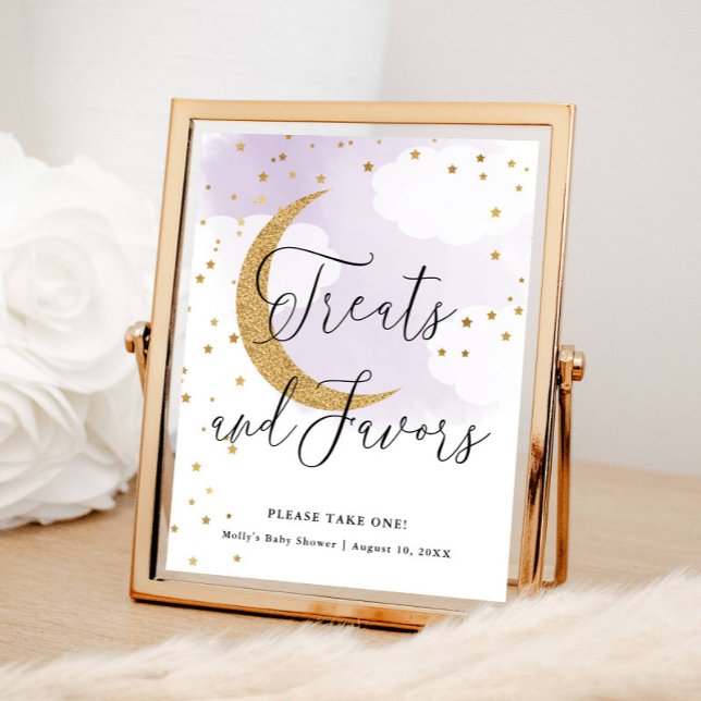 Treats & Favours Purple Gold Moon Baby Shower Tabl Poster (Creator Uploaded)