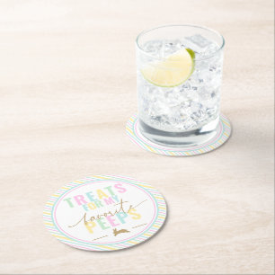 Treats For My Peeps Easter Bunny Pastel Stripe Round Paper Coaster