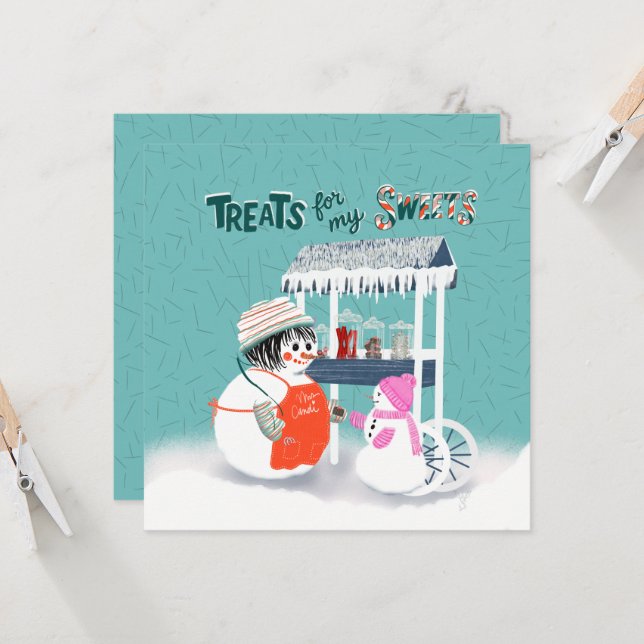Treats For My Sweets Snowwoman Holiday Card (Front/Back In Situ)