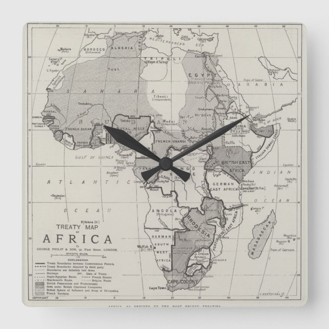 Treaty Map of Africa Square Wall Clock (Front)