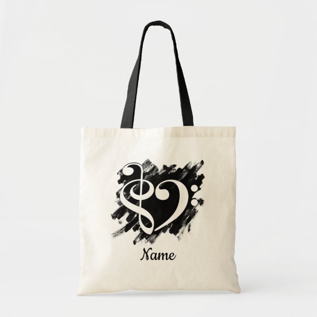 Treble and Bass Clef Heart on Grunge Customisable Tote Bag (Front)