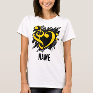 Treble and Bass Clef Heart Yellow Customizable T-Shirt