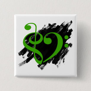 Treble and Bass Clef Musical Heart Green 15 Cm Square Badge