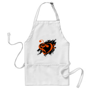 Treble and Bass Clef Musical Heart Orange Standard Apron