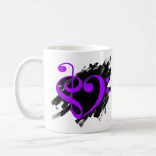 Treble and Bass Clef Musical Heart Purple Coffee Mug