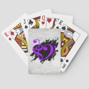 Treble and Bass Clef Musical Heart Purple Playing Cards