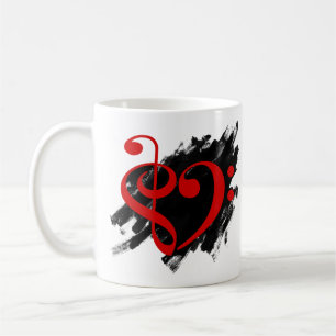 Treble and Bass Clef Musical Heart Red Coffee Mug