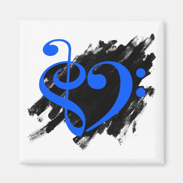 Treble and Bass Clef Musical Heart Royal Blue Magnet (Front)