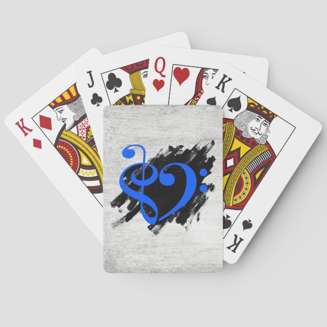 Treble and Bass Clef Musical Heart Royal Blue Playing Cards (Back)