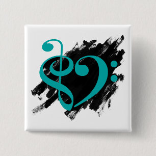 Treble and Bass Clef Musical Heart Turquoise 15 Cm Square Badge