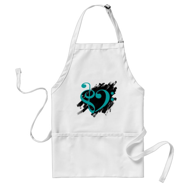 Treble and Bass Clef Musical Heart Turquoise Standard Apron (Front)
