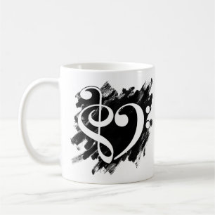 Treble and Bass Clef Musical Heart White Coffee Mug