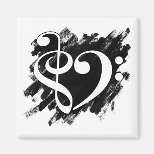 Treble and Bass Clef Musical Heart White Magnet