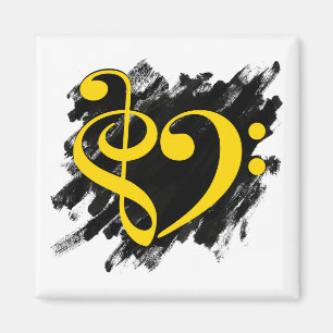 Treble and Bass Clef Musical Heart Yellow Magnet