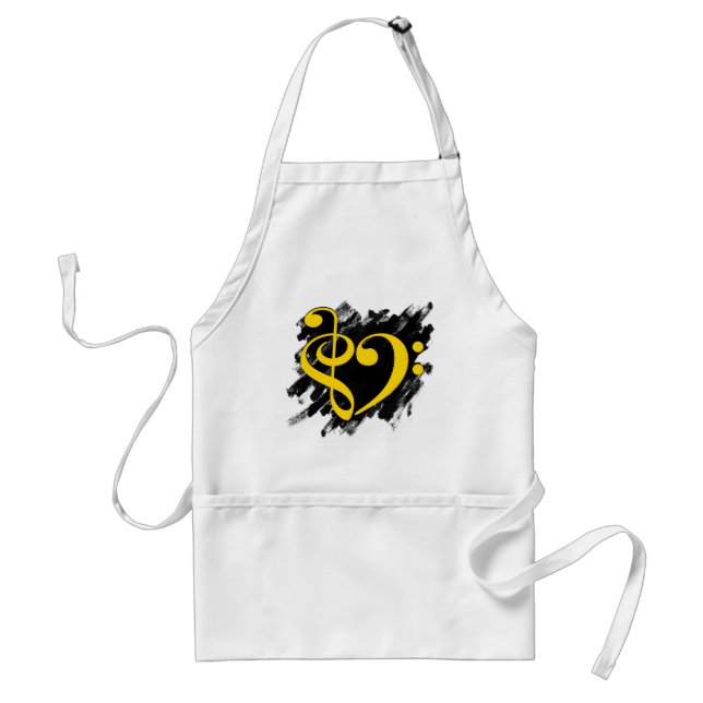 Treble and Bass Clef Musical Heart Yellow Standard Apron (Front)