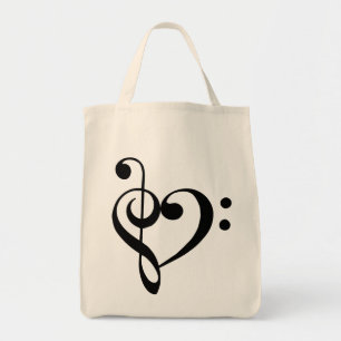 Treble and Bass Clefs Heart (black) Bag