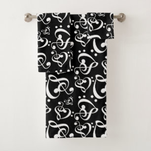 Treble Bass Clef Hearts Music Notes Pattern Bath Towel Set