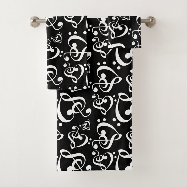 Treble Bass Clef Hearts Music Notes Pattern Bath Towel Set (Insitu)