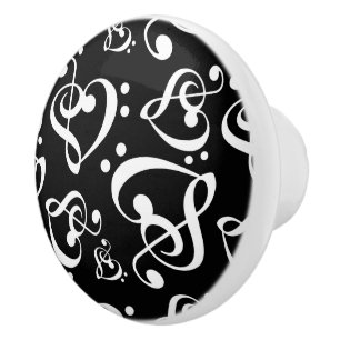 Treble Bass Clef Hearts Music Notes Pattern Ceramic Knob