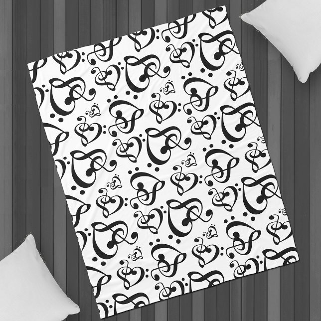 Treble Bass Clef Hearts Music Notes Pattern Fleece Blanket (Creator Uploaded)