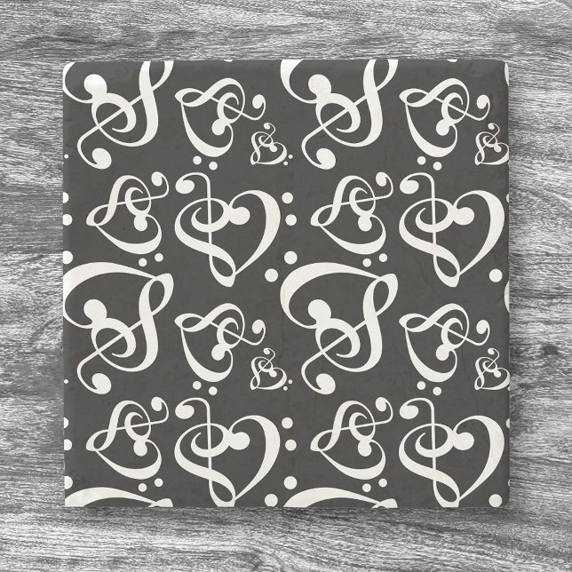 Treble Bass Clef Hearts Music Notes Pattern Stone Coaster (Creator Uploaded)