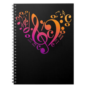 Treble Bass Clef Musical Notes Colourful Heart Notebook