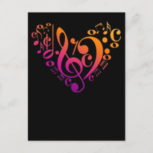 Treble Bass Clef Musical Notes Colourful Heart Postcard