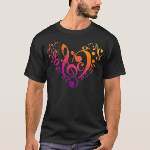 Treble Bass Clef Musical Notes Colourful Heart T-Shirt