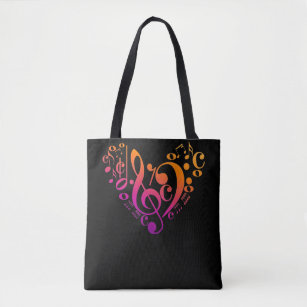Treble Bass Clef Musical Notes Colourful Heart Tote Bag