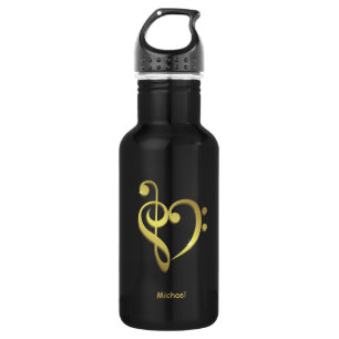 Treble clef and bass clef music heart love 532 ml water bottle