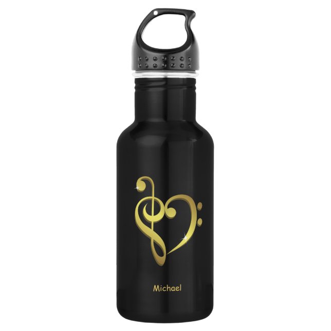 Treble clef and bass clef music heart love 532 ml water bottle (Front)