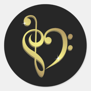 Treble clef and bass clef music heart love classic round sticker