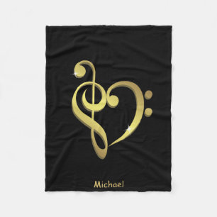 Treble clef and bass clef music heart love fleece blanket