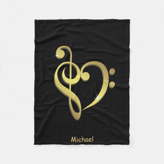 Treble clef and bass clef music heart love fleece blanket (Front)