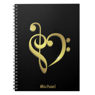 Treble clef and bass clef music heart love notebook