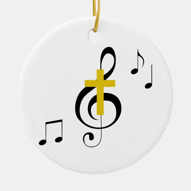Treble Clef and Cross Ceramic Tree Decoration (Front)