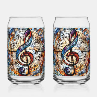 Treble Clef  and Notes Can Glass