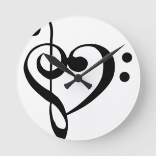 Treble Clef Base Clef Heart Round Clock