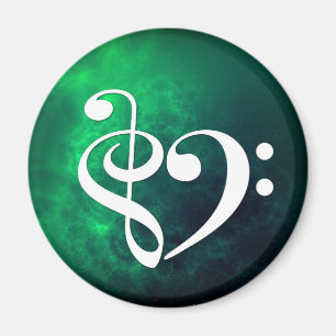 Treble Clef Bass Clef Heart Bassist Green Nebula Magnet