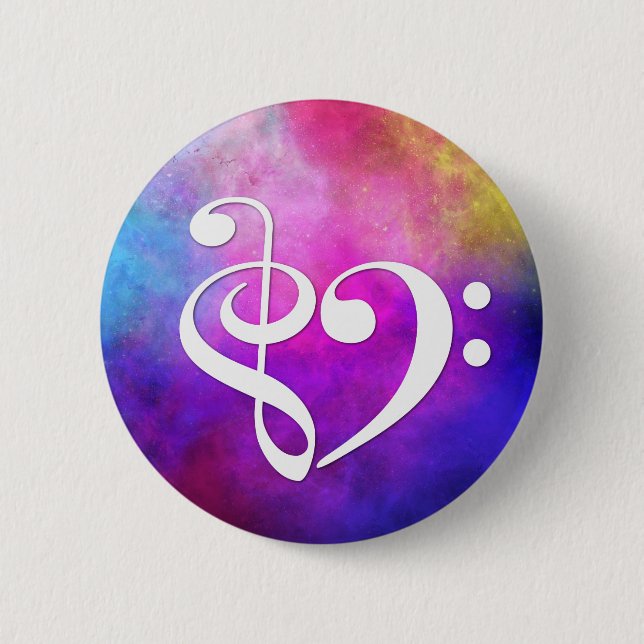 Treble Clef Bass Clef Heart Bassist Purple Nebula 6 Cm Round Badge (Front)