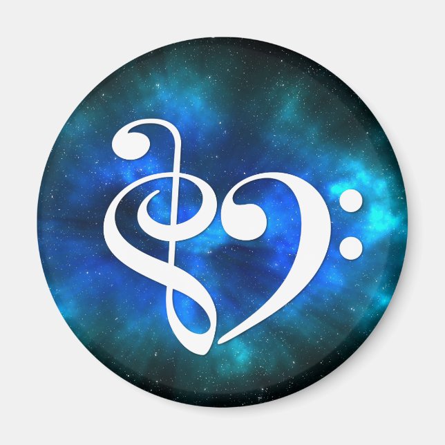 Treble Clef Bass Clef Heart Blue Burst Nebula Magnet (Front)