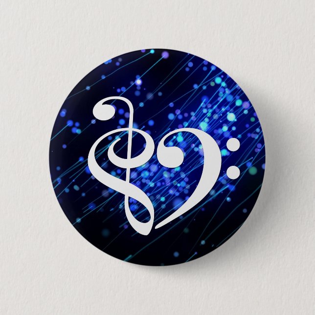 Treble Clef Bass Clef Heart Blue Cluster Nebula 6 Cm Round Badge (Front)