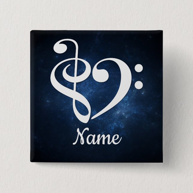 Treble Clef Bass Clef Heart Blue Nebula Customised 15 Cm Square Badge (Front)