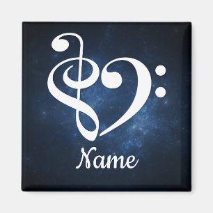 Treble Clef Bass Clef Heart Blue Nebula Customised Magnet