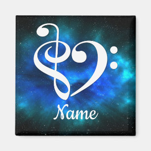 Treble Clef Bass Clef Heart Blue Nebula Customised Magnet