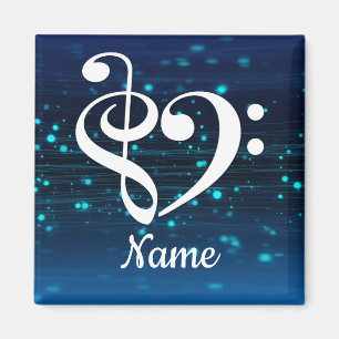 Treble Clef Bass Clef Heart Blue Nebula Customised Magnet