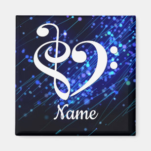 Treble Clef Bass Clef Heart Blue Nebula Customised Magnet